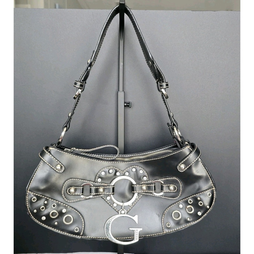 Guess Y2K Black Studded Baguette Faux Leather Bling - Picture 1 of 10